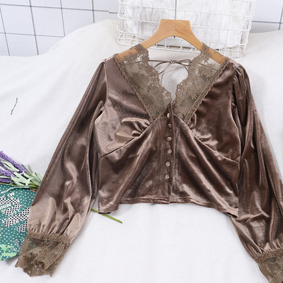 Cămașă modernă de damă cu decolteu spitz și dantelă în trei culori