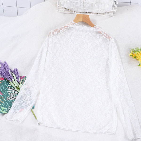 Bluză de damă modernă din dantelă cu mâneci lungi în trei culori