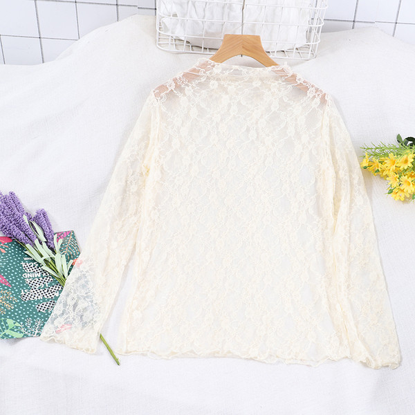 Bluză de damă modernă din dantelă cu mâneci lungi în trei culori