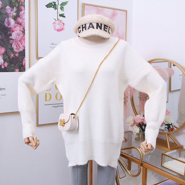 Új modellű női pulóver O-nyakú fehér, sárga, rózsaszín és zöld színekben