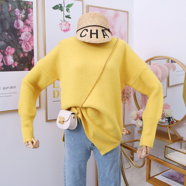 Új modellű női pulóver O-nyakú fehér, sárga, rózsaszín és zöld színekben