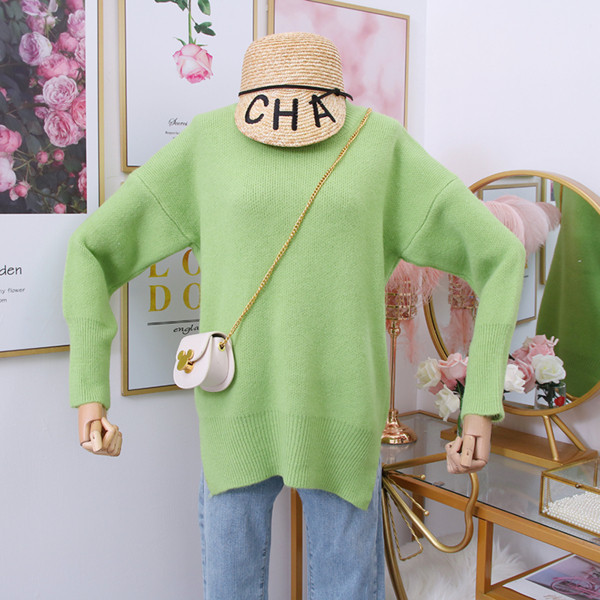 Új modellű női pulóver O-nyakú fehér, sárga, rózsaszín és zöld színekben