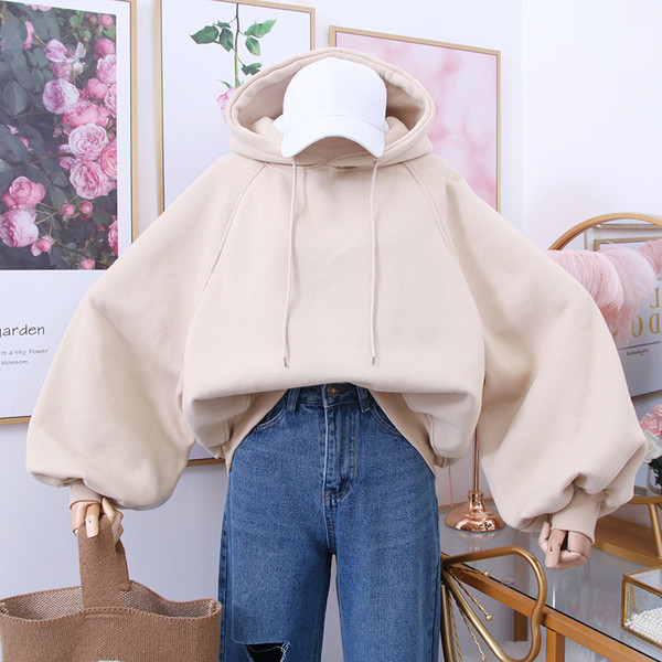 Μοντέρνο γυναικείο φούτερ με κουκούλα  φαρδύ μοντέλο σε διάφορα χρώματα