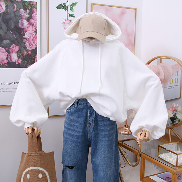 Μοντέρνο γυναικείο φούτερ με κουκούλα  φαρδύ μοντέλο σε διάφορα χρώματα