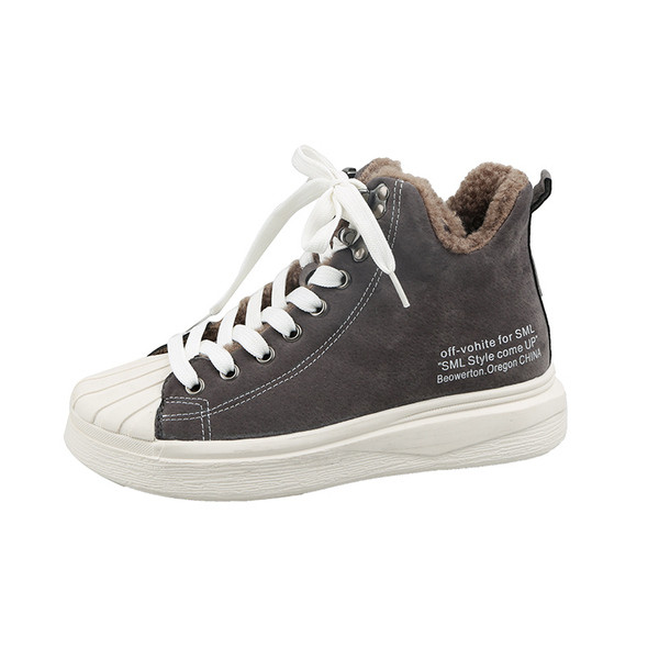 Γυναικεία χειμερινά αθλητικά παπούτσια με μαλακή επένδυση σε μαύρο και γκρι χρώμα