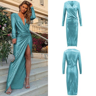 Κομψό γυναικείο φόρεμα με βαθύ λαιμόκοψη και με σχίσιμο σε διάφορα χρώματα