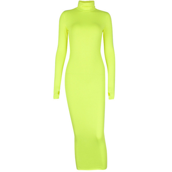 Μακρύ γυναικείο φόρεμα Λεπτό μοντέλο με ψηλό γιακά σε κίτρινο και πορτοκαλί χρώμα