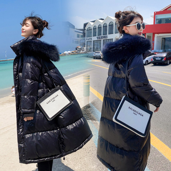 NOU Geaca de iarna de dama actuala model lung in alb si negru