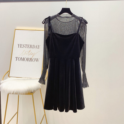 Γυναικείο  φόρεμα βελούδο σε μαύρο χρώμα