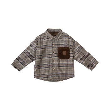 Модерна детска карирана риза с джоб,копчета и класическа яка за момчета