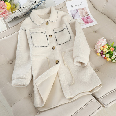 Palton de dama modern cu cravate si nasturi in roz si bej