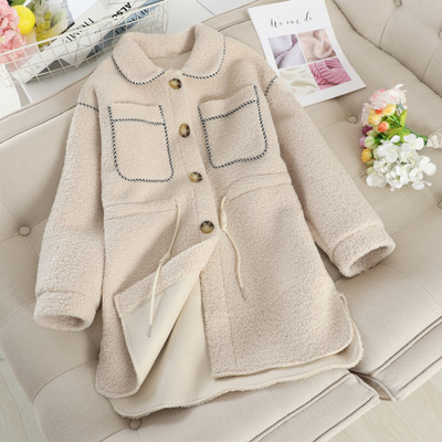 Palton de dama modern cu cravate si nasturi in roz si bej