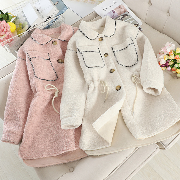 Palton de dama modern cu cravate si nasturi in roz si bej