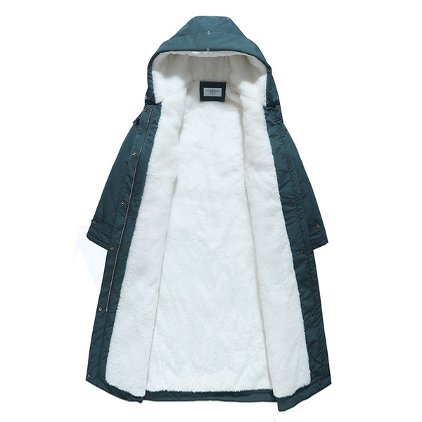Női téli kabát puha béléssel - hosszú modell kapucnival