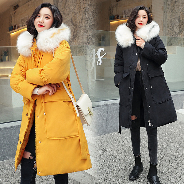 Geaca de iarna moderna de dama cu buzunare mari model lung in patru culori