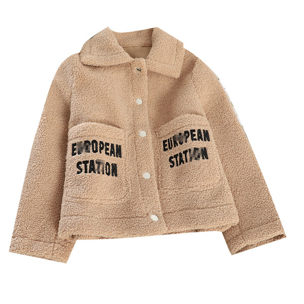 Дамско ежедневно късо палто с копчета и надпис в няколко цвята