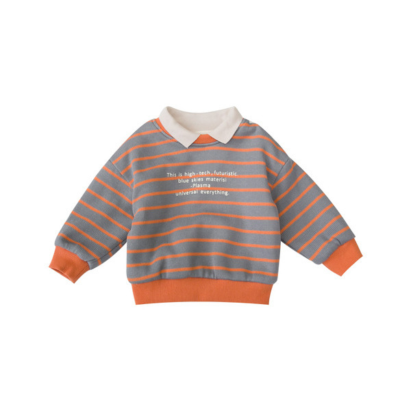 Modern csíkos gyerekblúz klasszikus gallérral zöld és szürke színben