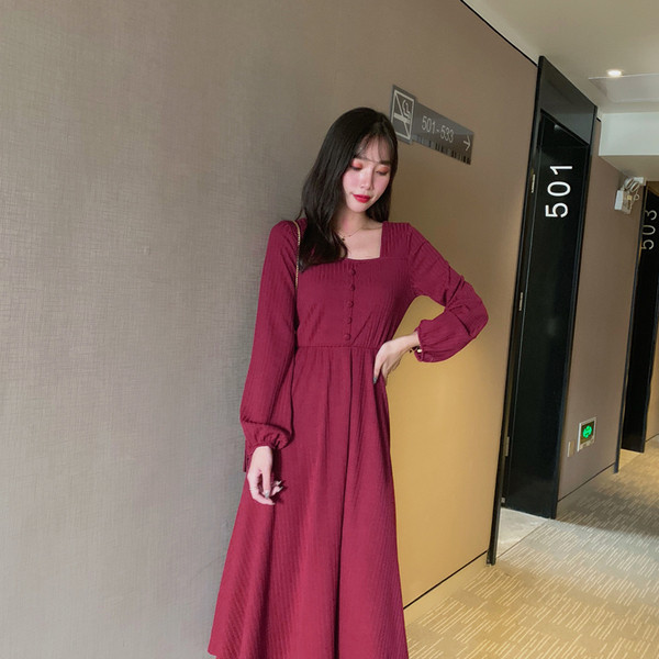 Rochie lunga de dama casual cu maneci lungi si cravate in negru si rosu