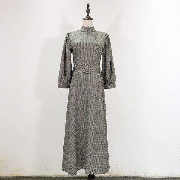 Rochie lunga in carouri cu curea - model croiat