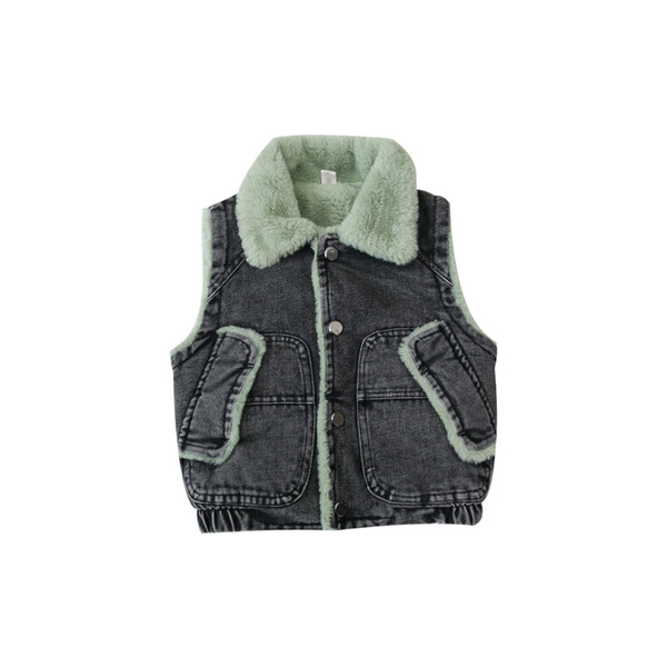 Model nou de vestă pentru copii pentru băieți cu nasturi în verde și galben