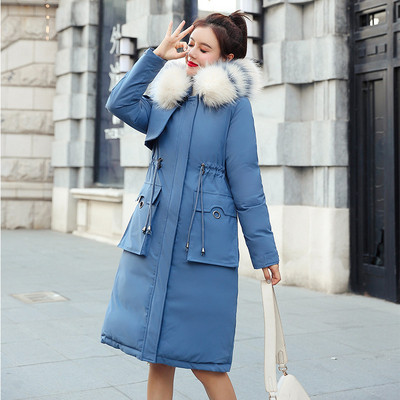 Női hosszú téli kabát zsebbel és pehely több színben