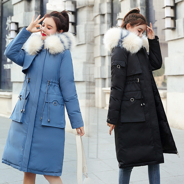 Női hosszú téli kabát zsebbel és pehely több színben