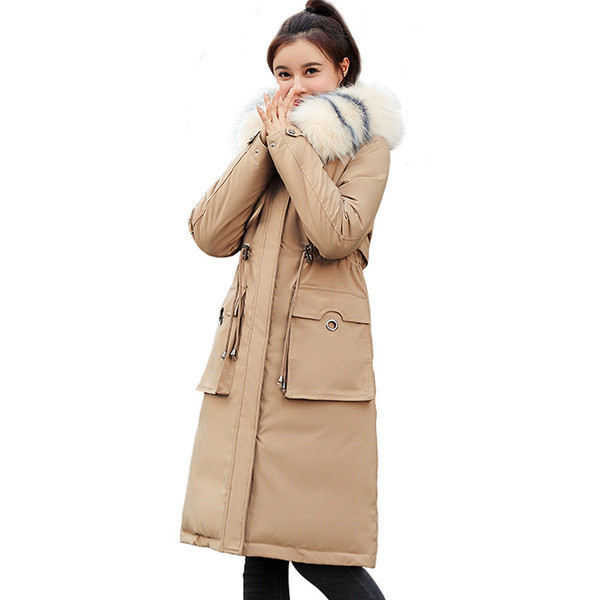 Női hosszú téli kabát zsebbel és pehely több színben