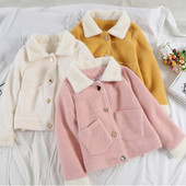 Νέο μοντέλο κοντό γυναικείο παλτό με κολάρο και τσέπες σε τρία χρώματα