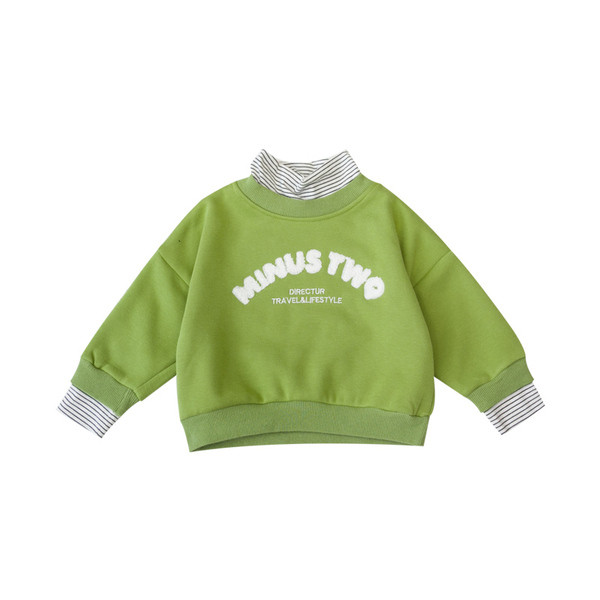 Μοντέρνα παιδική μπλούζα με μεγάλο κολάρο σε πράσινο, μπλε και μαύρο χρώμα