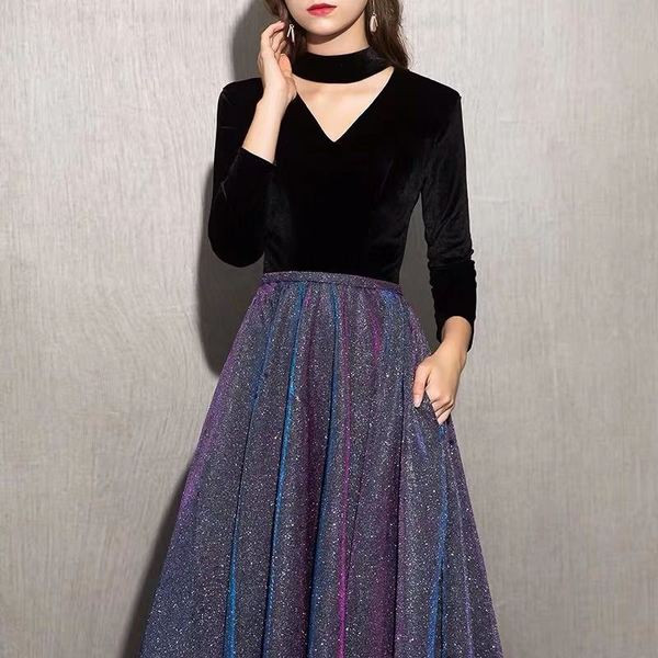 ÚJ modell női hosszú hivatalos ruha, hosszú ujjal, magas derékkal, három színben