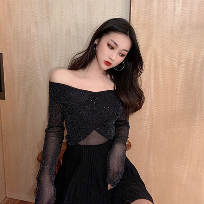 Csupasz vállú női pulóver két színben