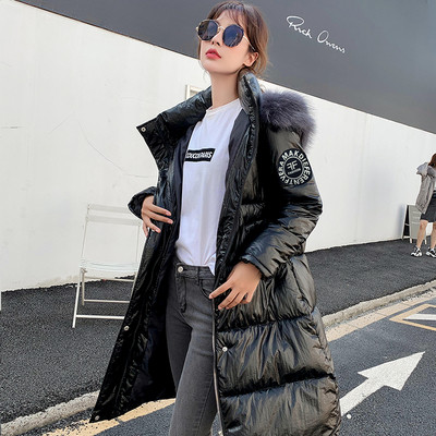 NOU Jachetă de iarnă de damă modernă model lung în negru, albastru și argintiu