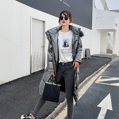 NOU Jachetă de iarnă de damă modernă model lung în negru, albastru și argintiu