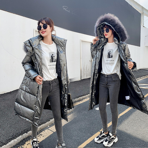 NOU Jachetă de iarnă de damă modernă model lung în negru, albastru și argintiu