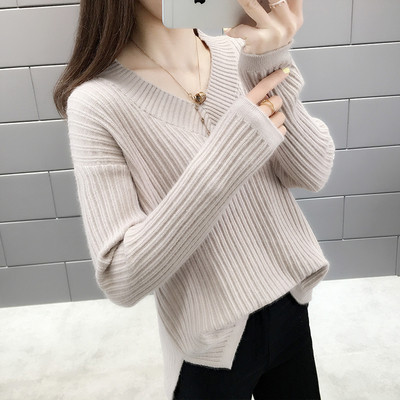 Μοντέρνα γυναικεία μπλούζα με μακριά μανίκια και λαιμόκοψη σε διάφορα χρώματα