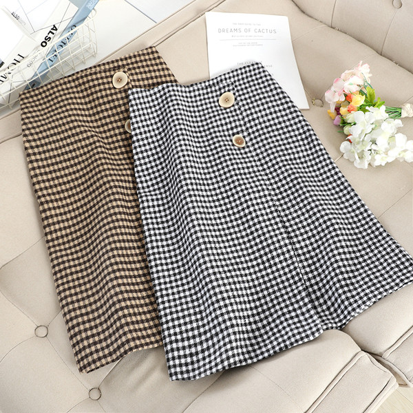 Fusta de dama moderna in carouri cu talie inalta in doua culori