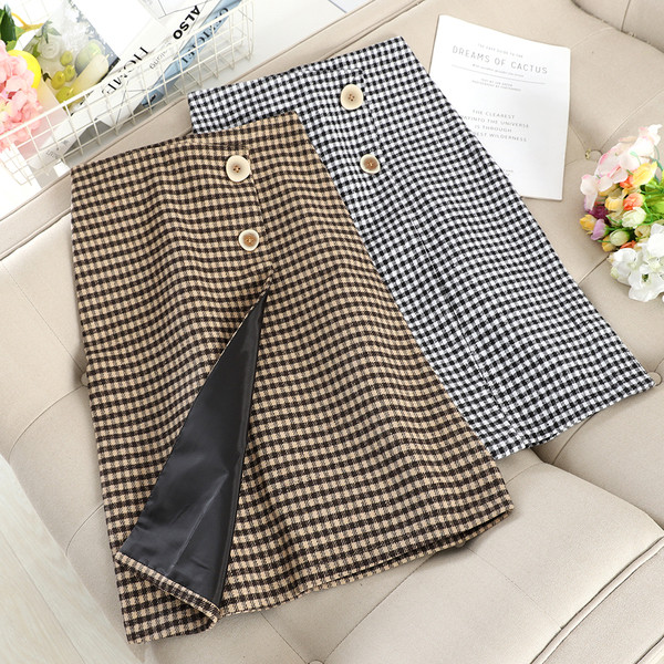 Fusta de dama moderna in carouri cu talie inalta in doua culori
