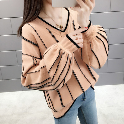 Pulover casual de dama cu decolteu spitz si maneci largi in mai multe culori