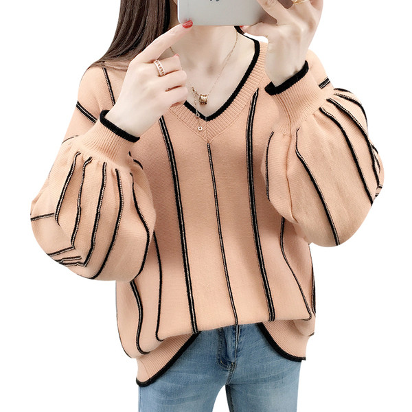 Pulover casual de dama cu decolteu spitz si maneci largi in mai multe culori