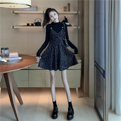 Γυναικείο σετ φόρεμα και ζιβανκο σε μαύρο χρώμα