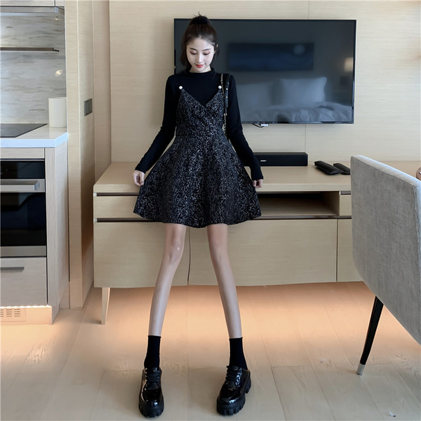 Γυναικείο σετ φόρεμα και ζιβανκο σε μαύρο χρώμα