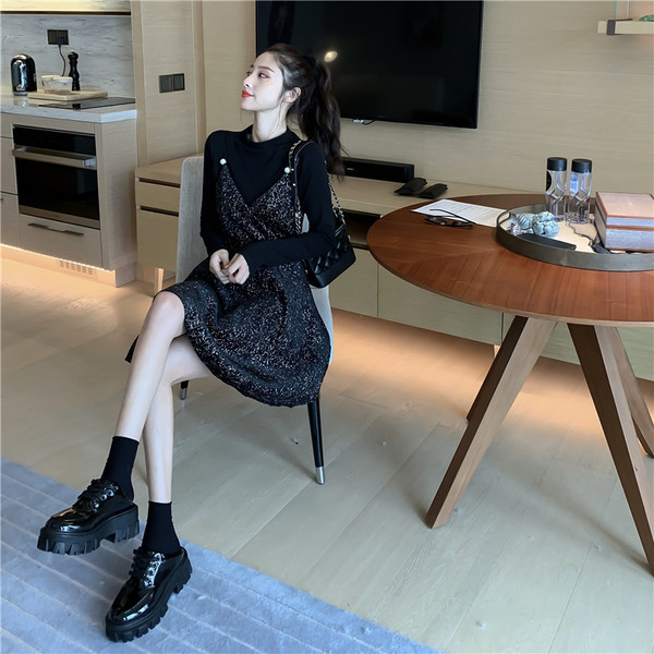 Γυναικείο σετ φόρεμα και ζιβανκο σε μαύρο χρώμα