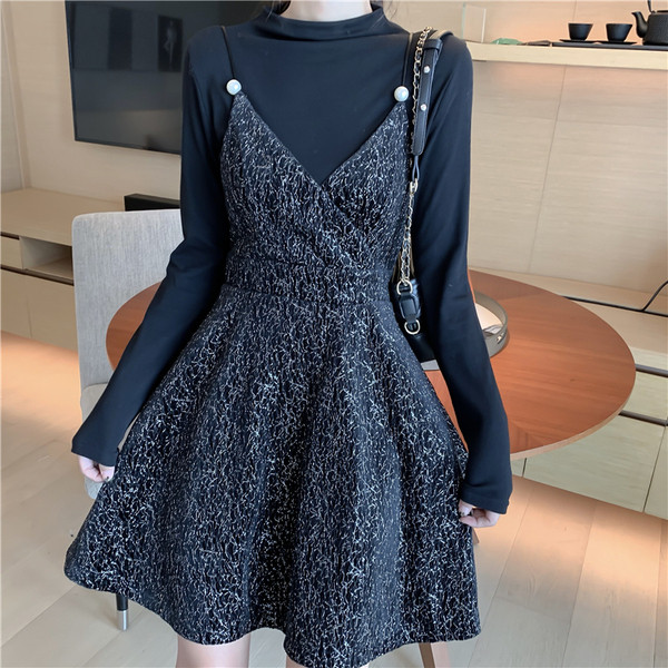 Γυναικείο σετ φόρεμα και ζιβανκο σε μαύρο χρώμα