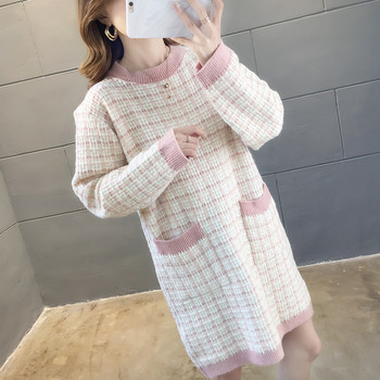 Γυναικείο χειμωνιάτικο καθημερινό φόρεμα  με οβάλ λαιμόκοψη και τσέπη σε τέσσερα χρώματα