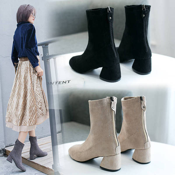 Μοντέρνες γυναικείες μπότες σε οικολογικό σουέτ με φερμουάρ σε τρία χρώματα