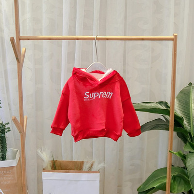 Hanorac pentru copii model nou cu gluga si broderie in rosu pentru baieti