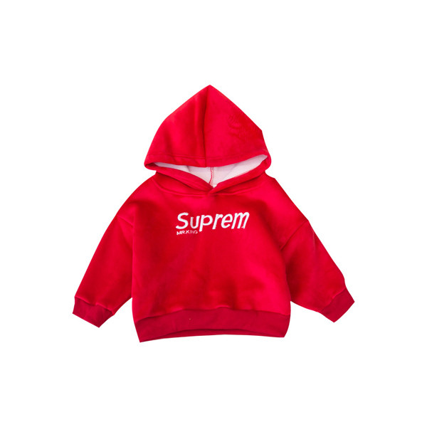 Hanorac pentru copii model nou cu gluga si broderie in rosu pentru baieti