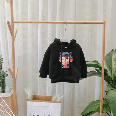 Hanorac pentru copii model nou cu gluga si imprimeu pentru fete si baieti in negru si rosu