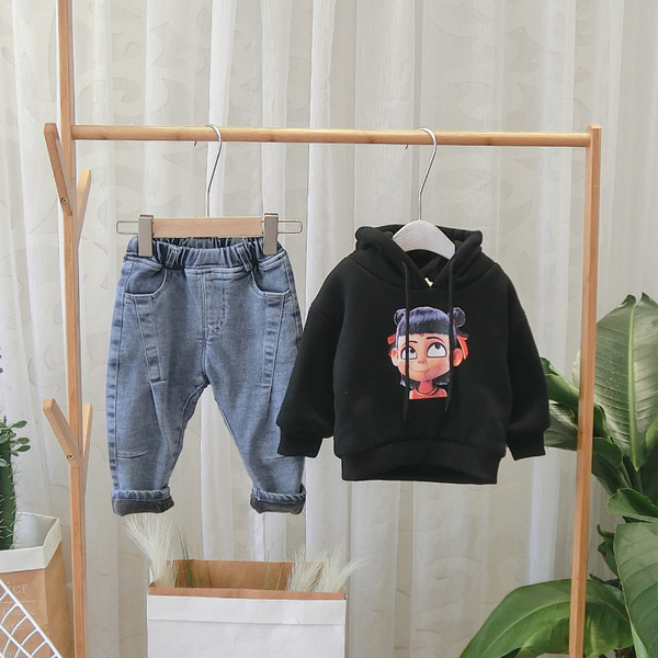 Hanorac pentru copii model nou cu gluga si imprimeu pentru fete si baieti in negru si rosu