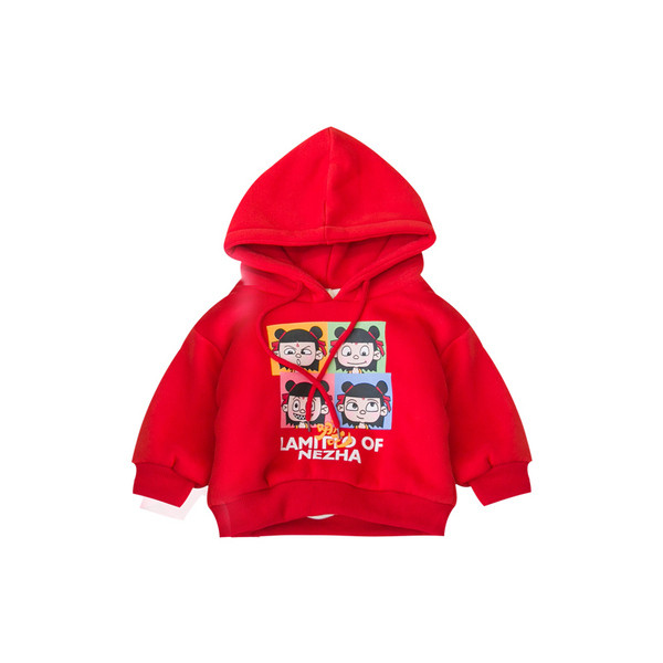 Hanorac pentru copii model nou cu gluga si imprimeu pentru fete si baieti in negru si rosu